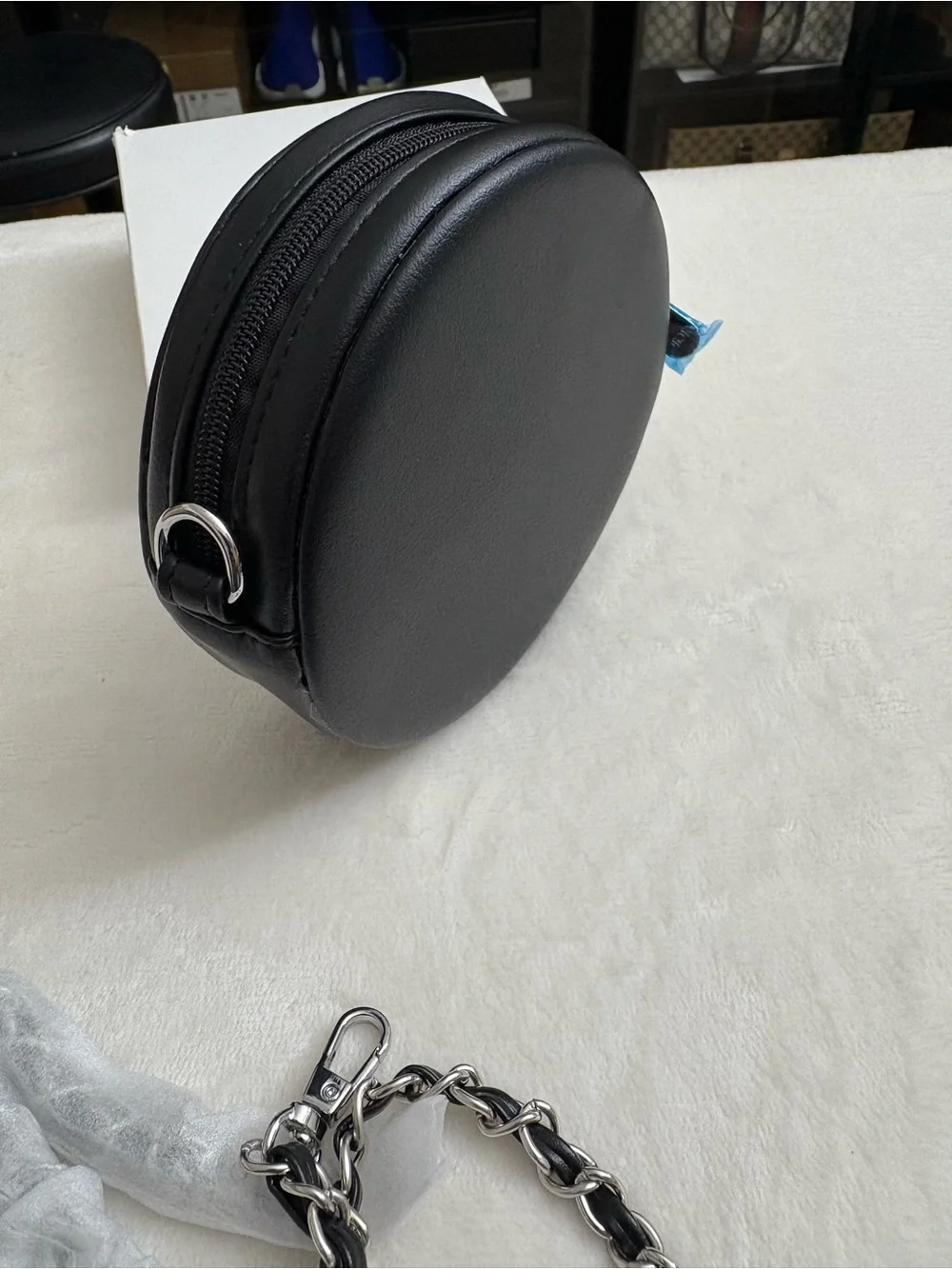 Dior Black Round Leather Crossbody with Silver Logo